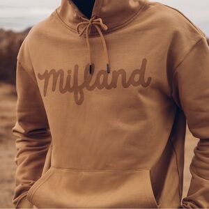 Mifland Tan Hoodie Sweater Mens Large Cotton Script Logo Uniform Streetwear